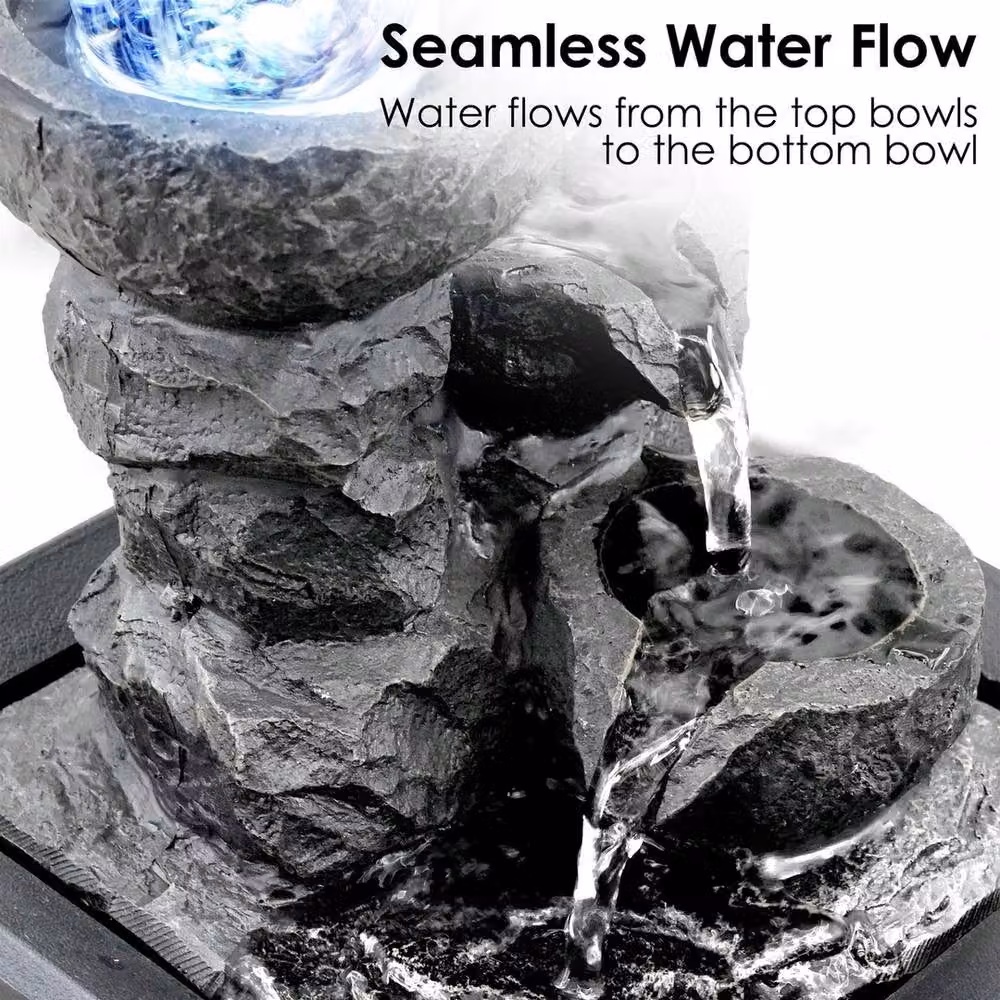 EONLION Black Stone Tabletop LED Indoor Water Feature – 5