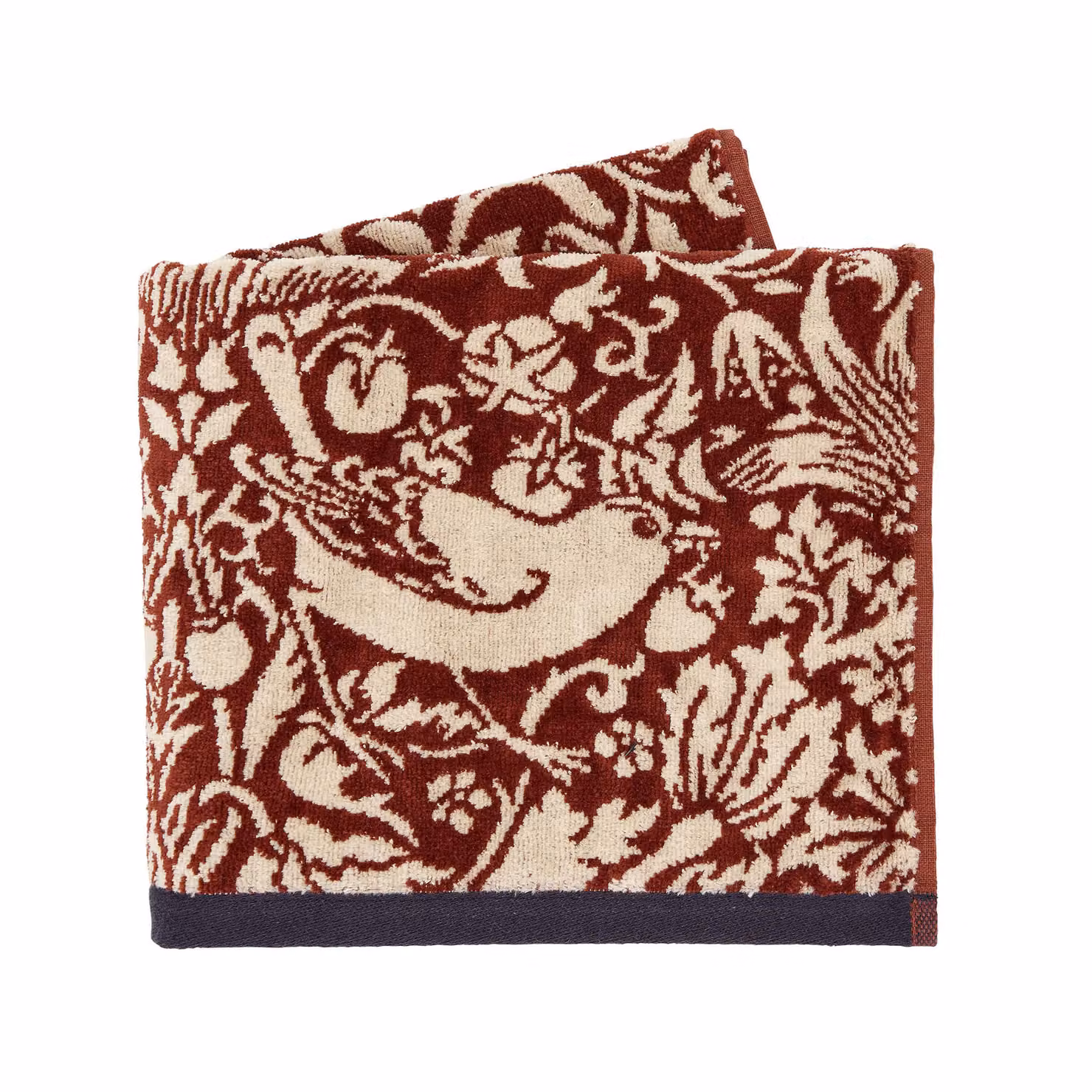 Morris & Co. Strawberry Thief Floral Cotton Terry Bath Towel with Border, Red – 2