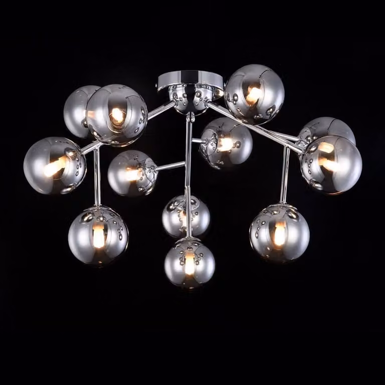 Netlighting Dallas Semi Flush Ceiling Lamp in Chrome and Grey with 12 G9 Lights