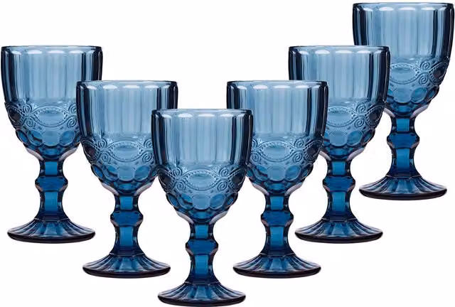 Dibor Set of 6 Sapphire Blue Vintage Luxury Wine Goblets, 350ml per glass – 1