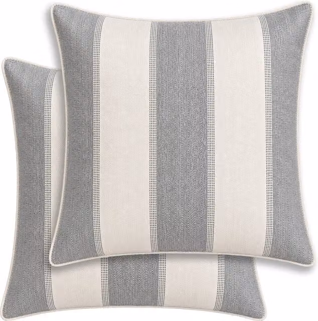 Enhanced Living Henley Woven Stripe Pair of Square Cushion Covers, Grey, W/D/H: 43 x 43 x 43 cm