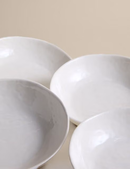 M&S Set of 4 White Artisan Bone China and Ceramic Pasta Bowls