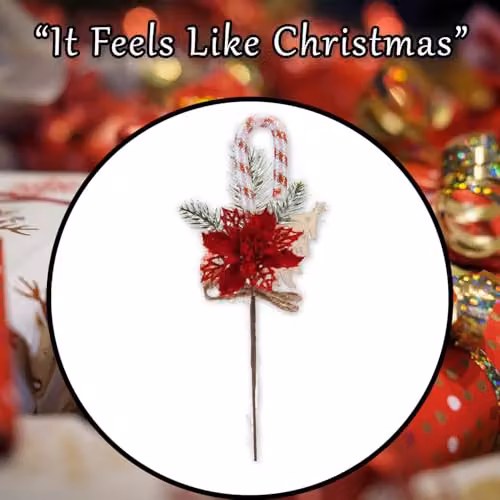 VFM e-Store Red Poinsettia Candy Cane Pick Christmas Decoration Ornament, 30 cm – 7