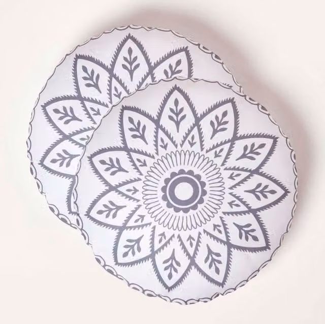 Homescapes Henna Round Grey Outdoor Cushion Set of 2, Diameter: 40 cm
