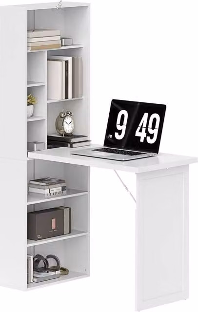 Rolipo Three-Part Modern Computer Desk with Storage and Writing Board in White
