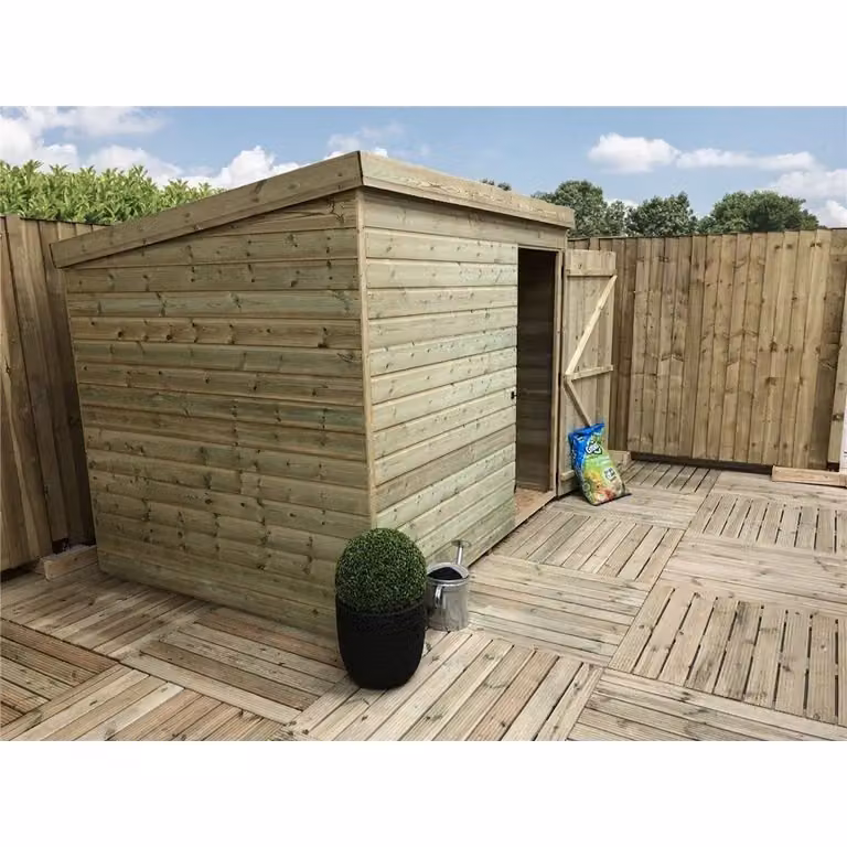 Marlborough Pressure Treated Pent Garden Shed with Single Door in Natural Wood, W: 243.84 cm, D: 91.44 cm, H: 24.0 cm