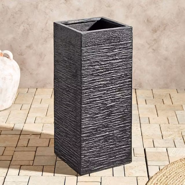 Wyld and Coco Tall Square Fibre Clay Planter, Black, W/D/H: 26 x 26 x 60 cm