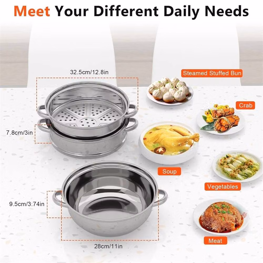 Nordara 3-Tier Stainless Steel Steamer Pot with Glass Lid, Silver – 2