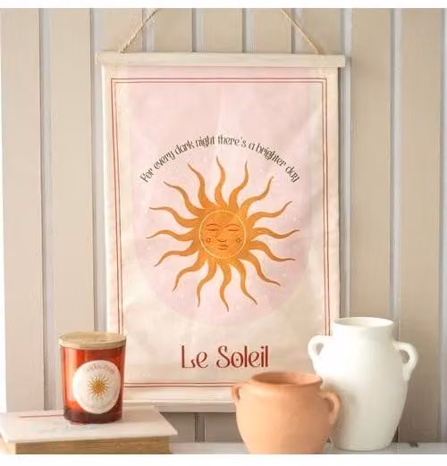KDMD Le Soleil Sun Boho Abstract Wall Hanging in Beige
