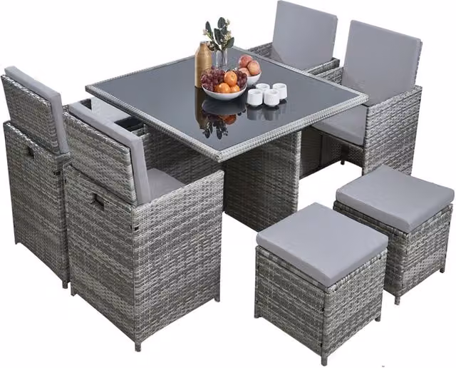 RayGar Deluxe 8 Seater Rattan Cube Garden Furniture Patio Set in Grey