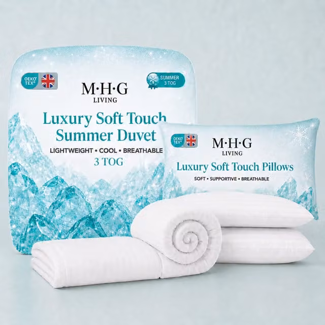 MHG Living Single Summer Duvet and Pillow Set, 3 Tog, White, 135 x 200 cm