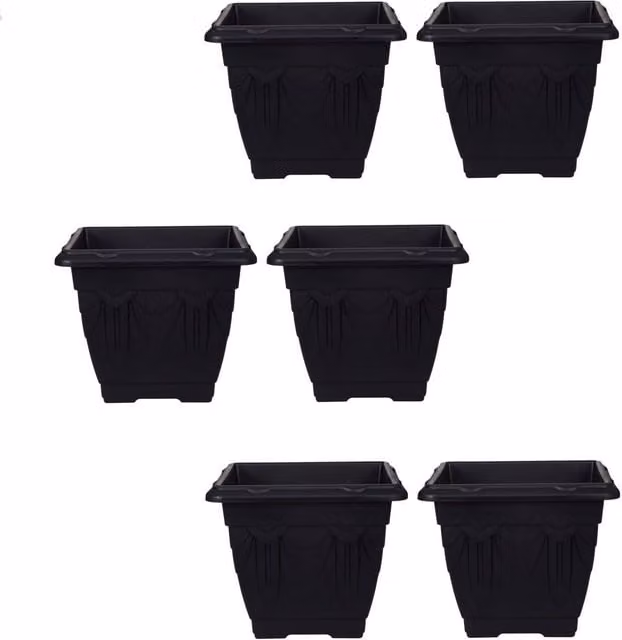 Whitefurze Venetian Square Plastic Pot, Black, Diameter: 22 cm