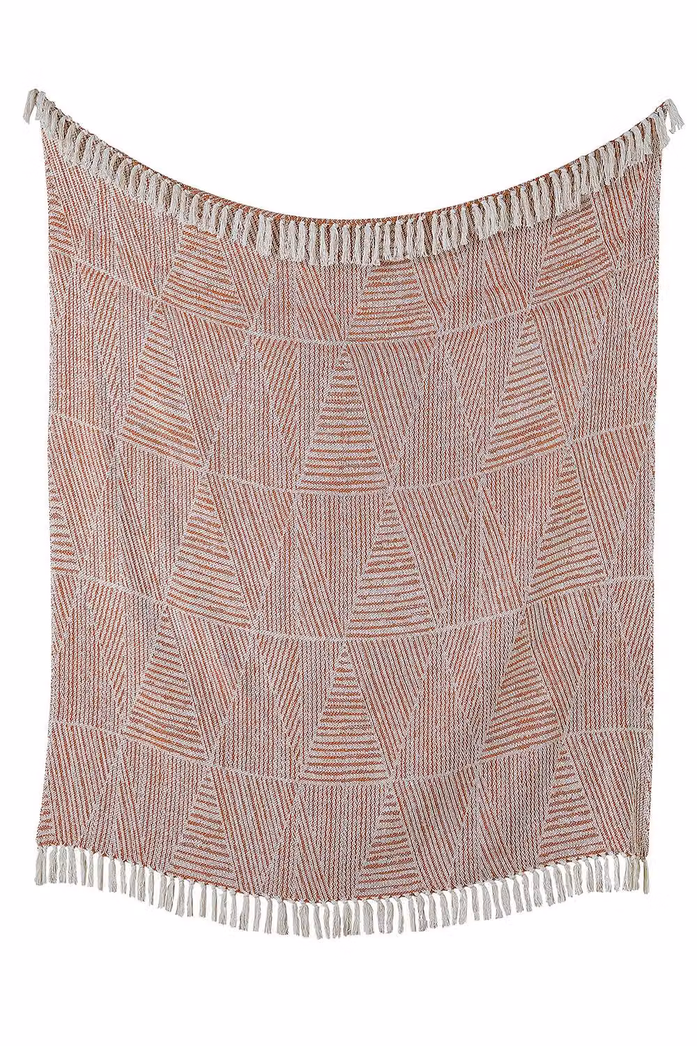 Appletree Myan Geometric Mosaic Woven Cotton Throw in Terracotta with Fringes, W: 130 cm, D: 180 cm – 2