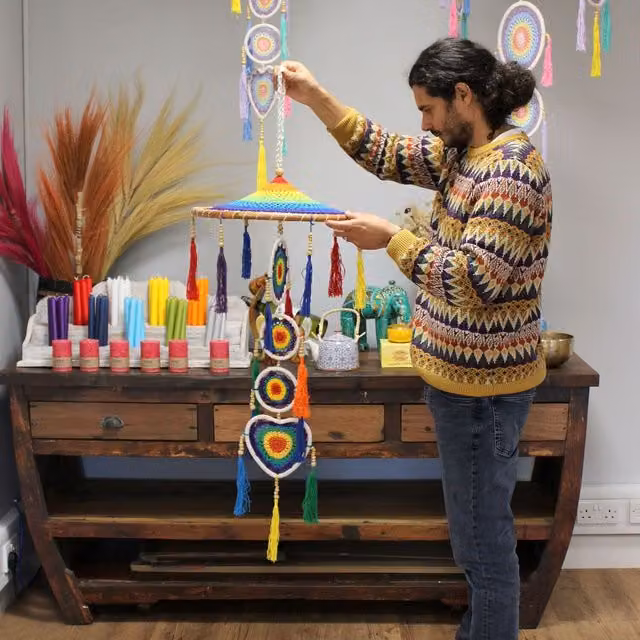 KDMK Large Drama Rainbow Dreamcatcher in Multicolour with Ethnic Mandala and Heart Details