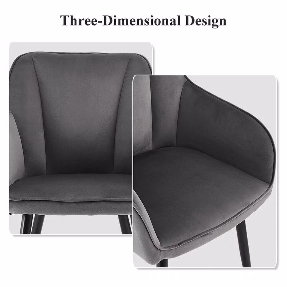 FORGEVIO Set of 2 Grey Velvet Dining Chairs with Padded Back Cushions and Metal Legs – 3