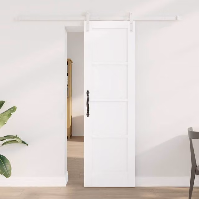 Berkfield Home Modern White Lacquered Solid Wood Pine Sliding Door with Hardware Set W: 61 cm, H: 198.5 cm
