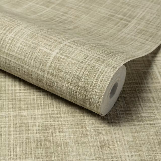 Grandeco Green Checked Abstract Textile Effect Wallpaper