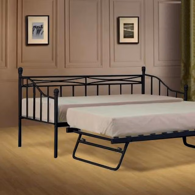 Comfy Living Black Metal Day Bed with Three-Sided Wraparound Design, W/D/H: 90 x 190 cm