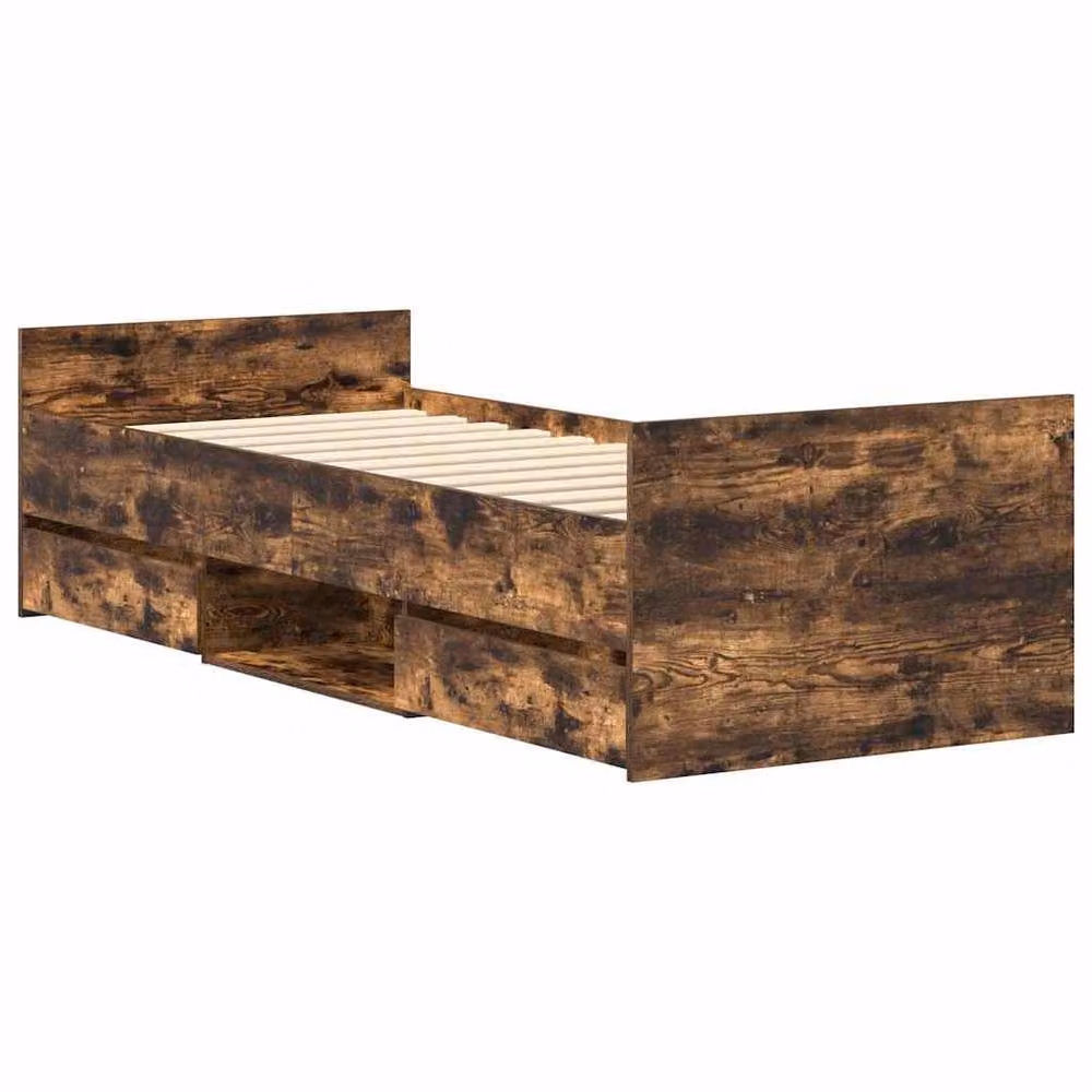 Berkfield Home Small Single Bed Frame with Headboard and Footboard in Smoked Oak Brown – 3