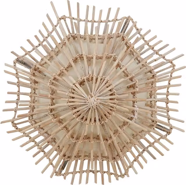 Orsina Round Boho Rattan and Fabric Wall Light in Brown