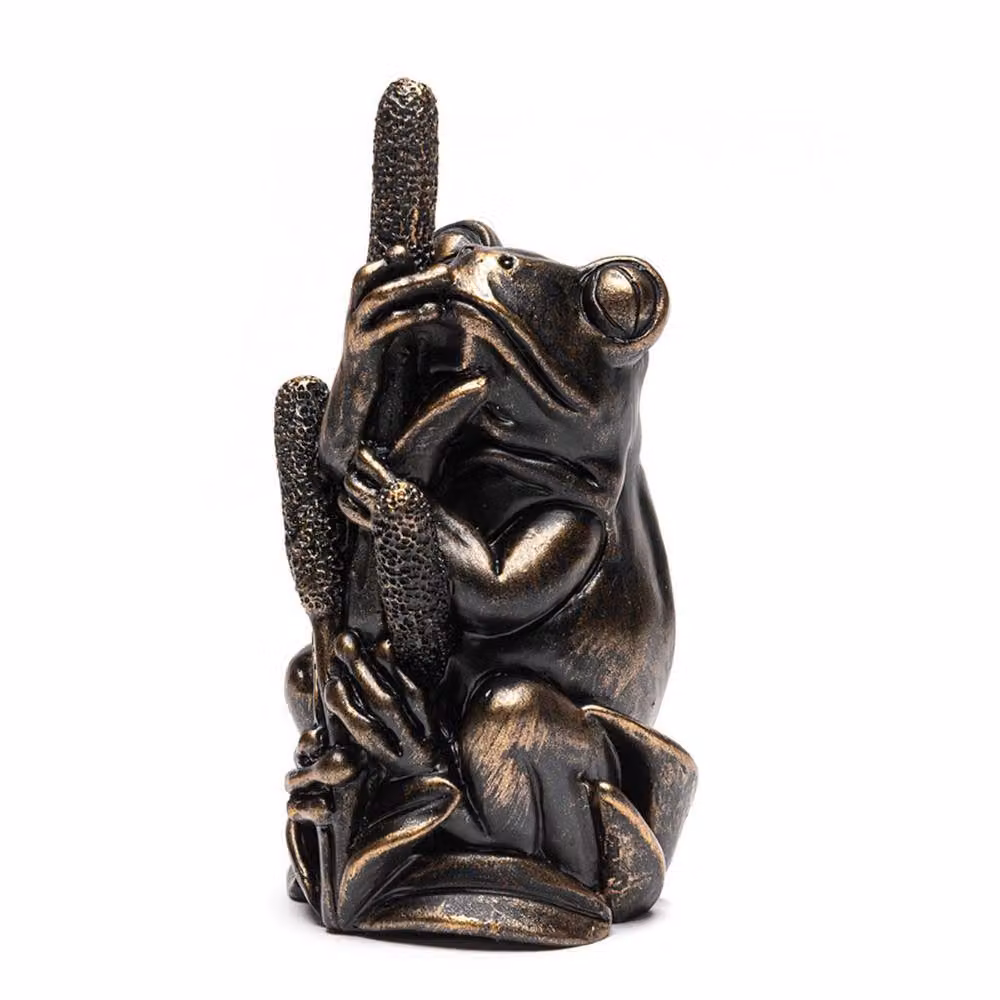 Jardinopia Frog On Bullrush Cane or Stake Topper in Bronze, W: 4 cm, D: 4 cm, H: 8.5 cm – 2