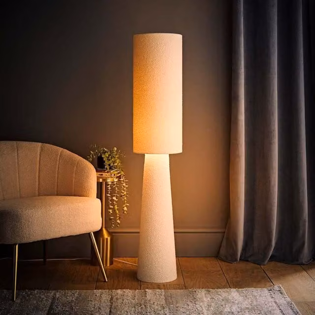 ValueLights Ash Boucle Fabric Midi Floor Lamp in Beige