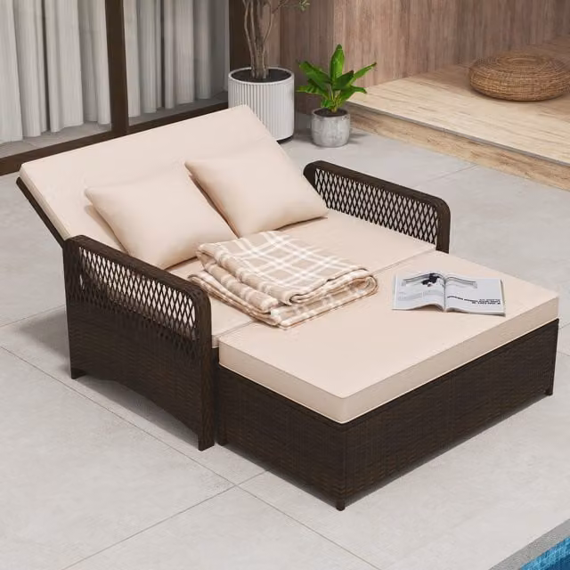 Costway Modern Brown Rattan Patio Daybed