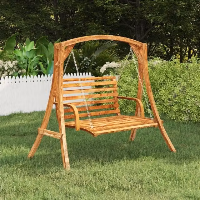 Berkfield Home Swing Frame Solid Bent Wood in Brown Teak Finish – 1