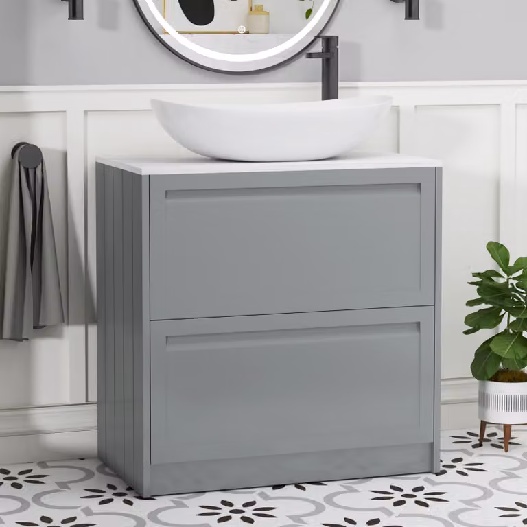 Royal Bathrooms Elmore 800mm Floor Standing Countertop Vanity Unit with Cesar Basin in Matt Pebble Grey