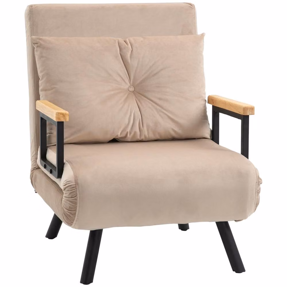 Wyld Haus Elvael 4 in 1 Convertible Single Chair Bed in Beige Velvet with Metal Frame and Armrests – 2