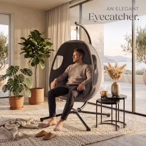 tectake Hanging Egg Chair with Steel Stand and Thick Cushions in Anthracite Grey – 2