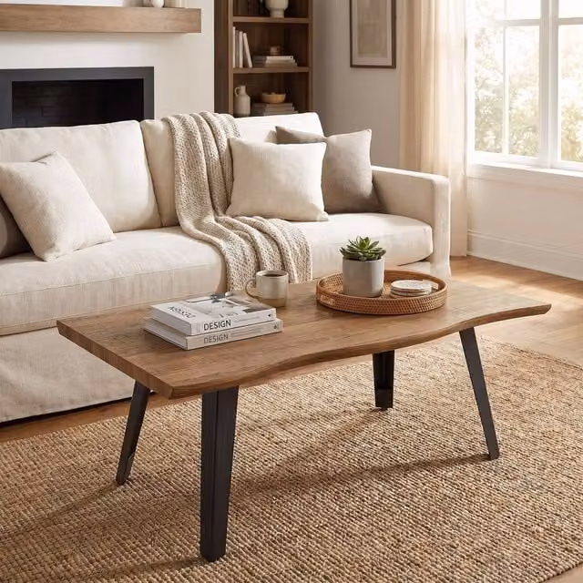 FWStyle Nassau Oak Effect Wave Edge Coffee Table in Brown and Black