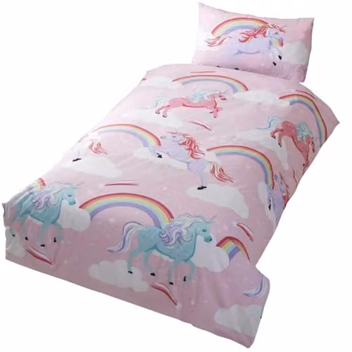 Rapport Home My Little Unicorn Toddler Duvet Cover and Pillowcase Set in Pink and Blue