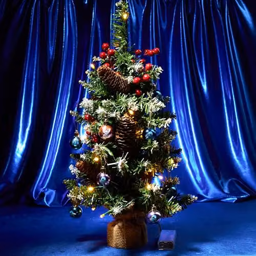 Disney Stitch Tabletop Christmas Tree with 12 Baubles and Pre-lit LED White String Lights in Multi Colour – 5