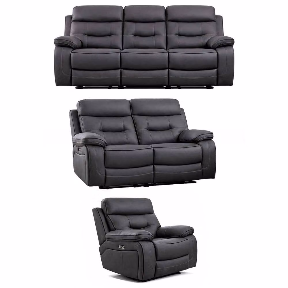 Furnishings For Less UK Renzo Grey Electric Recliner Sofa Suite (3+2+1) with USB Charging and Synthetic Leather Upholstery – 2