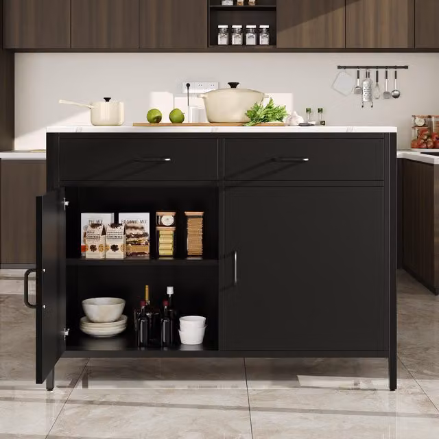 Aosom UK Black Standing Bar Table with MDF Top, Iron Legs and Adjustable Shelves, W: 90 cm, D: 90 cm, H: 90 cm – 1