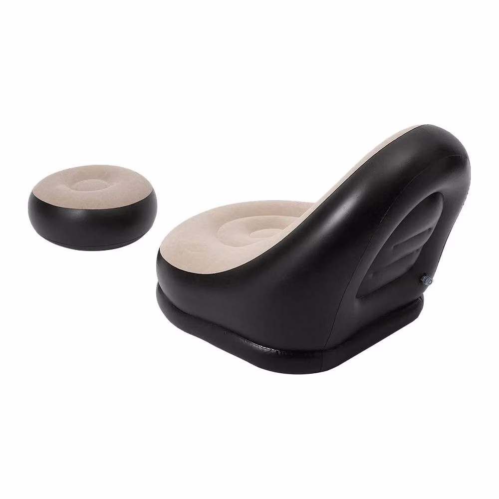 SPETLEK Inflatable Air Lounge Sofa and Ottoman Gaming Chair in Brown and Black, W/D/H: 116.0 x 82.0 x 78.0 cm – 2