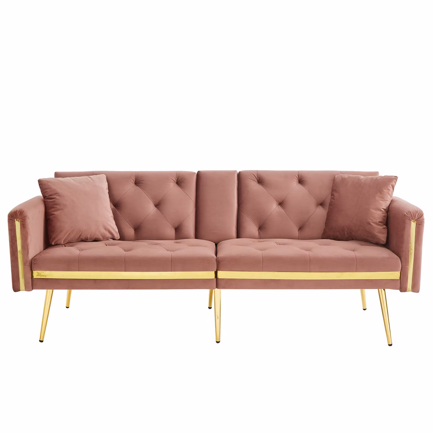 Aosom UK Pink Velvet Two-Seater Convertible Sofa Bed with Adjustable Backrest and Cup Holders, W/D/H: 174 x 76 x 71.5 cm – 2