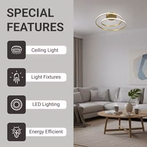 Cosylyte Alston Double Ring LED Ceiling Light, Modern Dimmable Flush Mount in Brushed Bronze, 3000K Warm White, 3800lm, W/D/H: 46 x 46 x 11.5 cm – 4