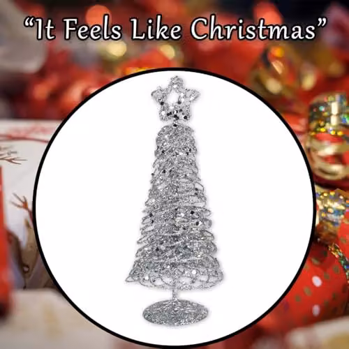 VFM e-Store Silver Glittery Christmas Tree Decoration, H 21 cm x W 8 cm – 6