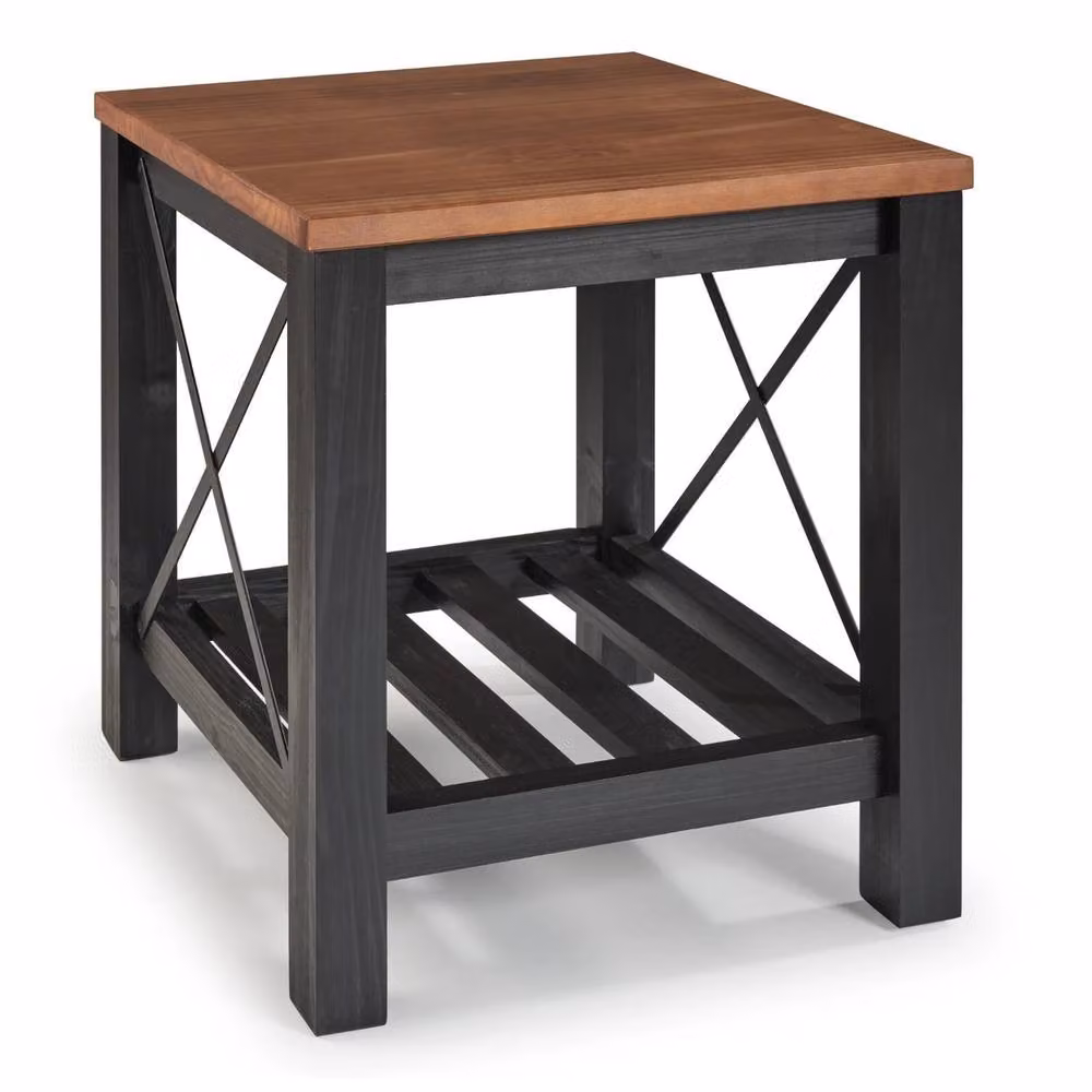 FORGEVIO Black Painted Pine Wooden Side Table with Storage Shelf, W: 60.0 cm, D: 50.0 cm – 6
