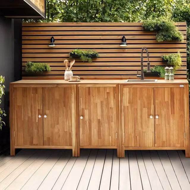 Wyld and Coco Acacia Wood Outdoor Kitchen Cabinet in Brown with Internal Shelves and Hinged Doors, W/D/H: 50 x 50 x 90 cm – 1