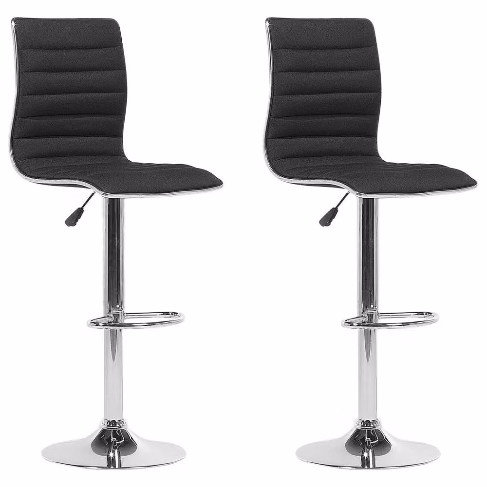 Wyld and Coco Set of 2 Black Faux Leather Counter Height Swivel Bar Chairs with Chrome Metal Frames – 2
