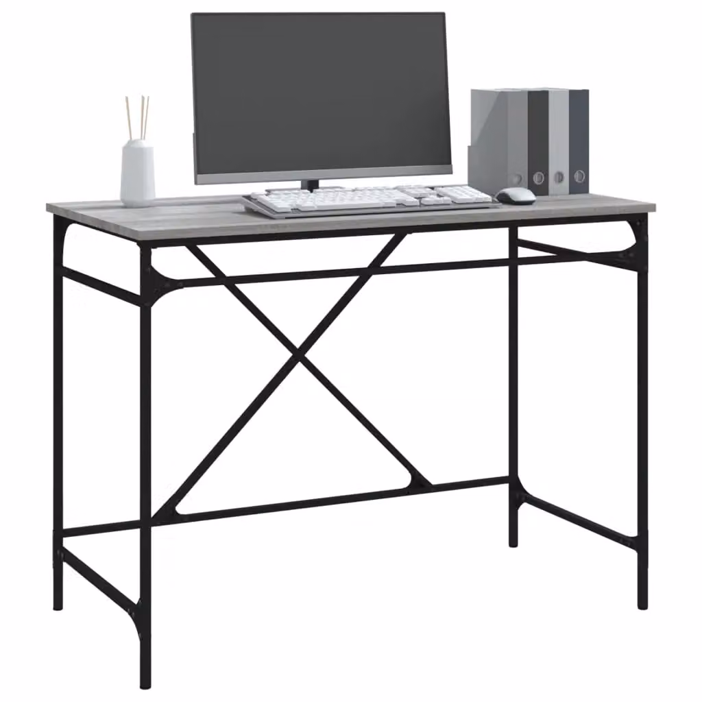 Berkfield Home Grey Sonoma Computer Desk with Engineered Wood and Iron Frame, W/D/H: 100 x 50 x 75 cm – 3