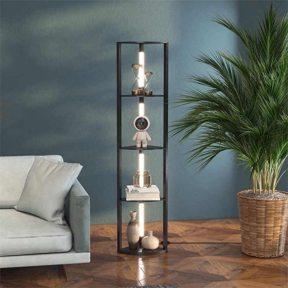 Nordara Black Corner Floor Lamp with Dimmable Warm White LED Light, H: 163.5 cm x W: 29.5 cm x D: 29.5 cm – 3
