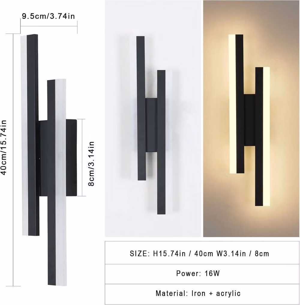 Goeco LED Wall Light in Black, 16 W, Warm White 3000 K, 40 cm – 2