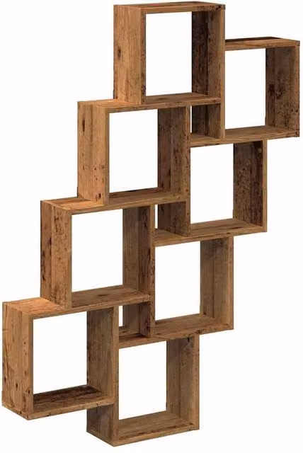 Berkfield Home Wall Mounted Cube Shelf in Brown Old Wood, W/D/H: 90 x 15 x 119.5 cm
