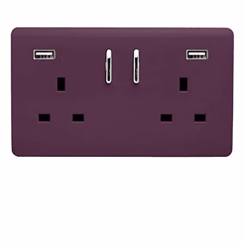 Trendi 2 Gang 13 Amp USB Switched Flush Socket with Plate in Purple