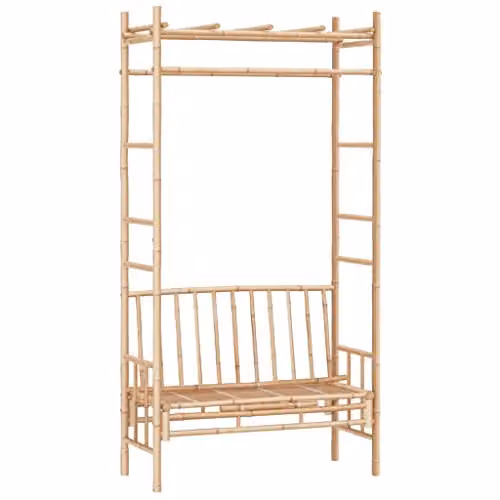 vidaXL Bamboo Garden Bench with Pergola, Brown, W/D/H: 116 x 52 x 220 cm