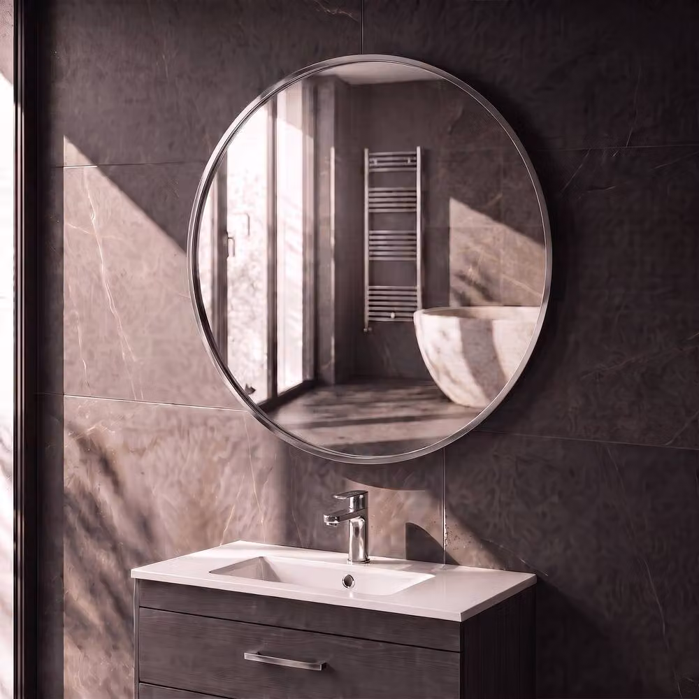 Balterley Round Modern Bathroom Mirror in Silver, Diameter: 80 cm – 3